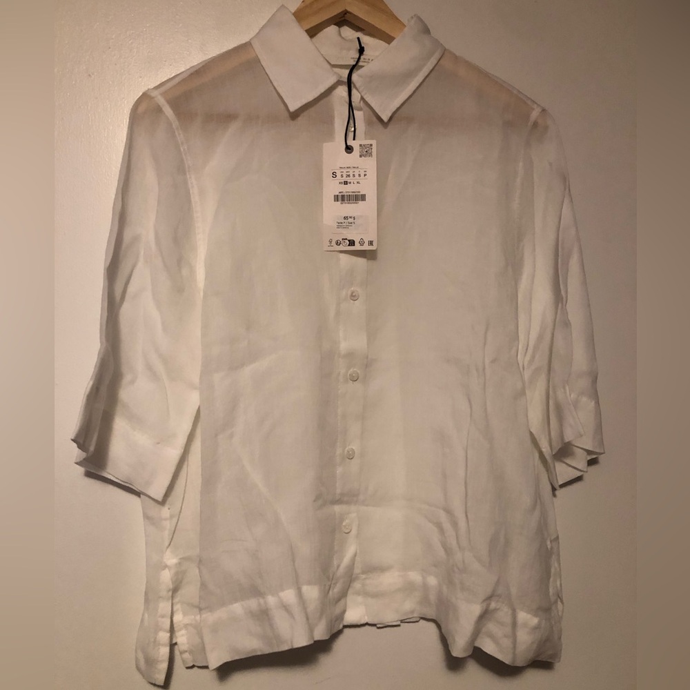 Zara White Casual Button Down Shirt